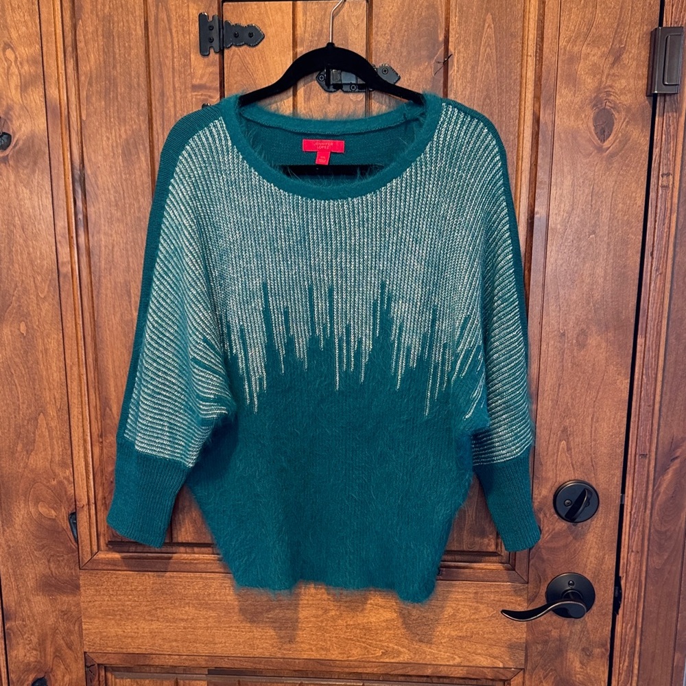 Jennifer Lopez Teal and Cream Crew Neck Sweater - Picture 5 of 9